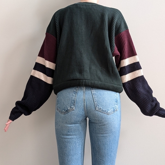 Vintage Colour Block Ribbed V-Neck Sweater - Picture 3 of 8